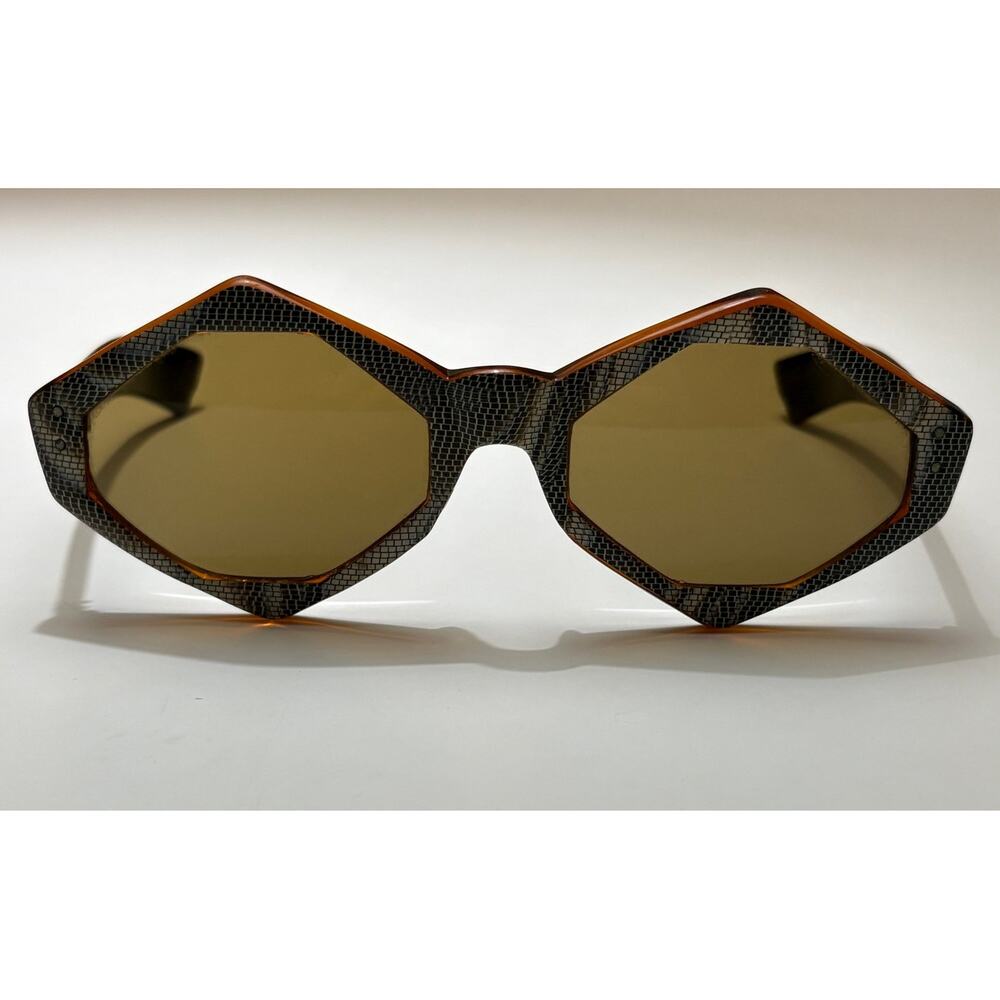 RARE Vintage 60s DEBS Mod Tiki Rockabilly Hexagon Reptile Italy Brown Sunglasses